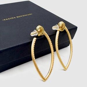 New Freida Rothman Signature Allover Pave Pointed Hoop Gold Earrings